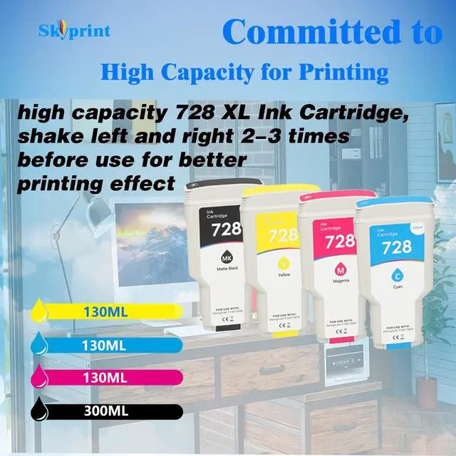 Alt view image 3 of 5 - 728 728xl Ink Cartridges F9J68A F9K17A F9K16A F9K15A | Compatible for 728 Ink Cartridge T830 MFP T730 Series Printer Ink