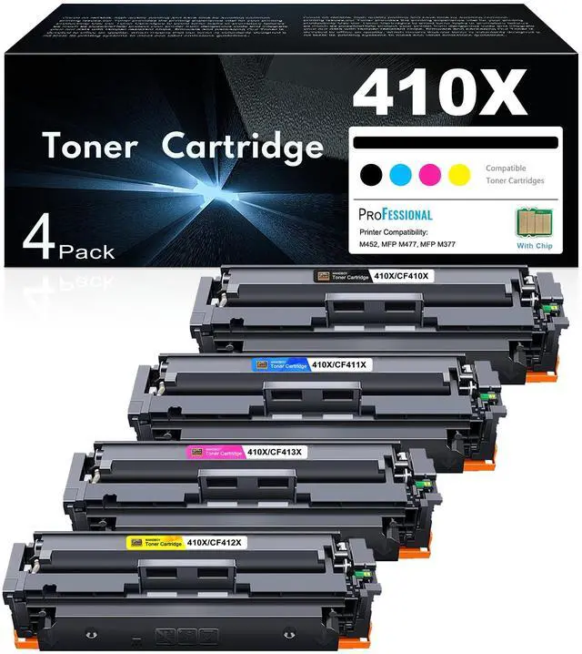 Main image of 410X Toner Cartridges 4 Pack High Yield MFP M477fnw M477fdw M452dn M452nw | Replacement for HP 410X 410A to Use with Color Pro MFP M477fnw M477fdw M477fdn M452dn M452dw M452nw Printer (BK/C/Y/M)