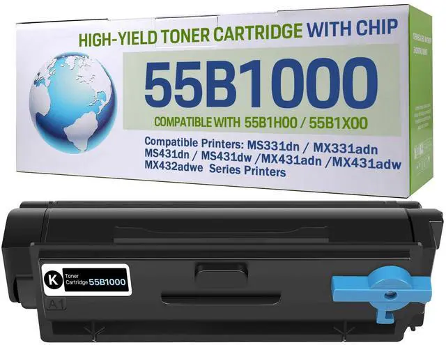 Main image of 55B1000 Black Toner Cartridge(with chip) Replacement for Lexmark MS431dn,MS331dn,MX331adn,MS431dw,MX431adn,MX431adw,MX432adwe Printer,High Yield Ink Cartridge Compatible 55B1H00,55B1X00 (1 Pack)