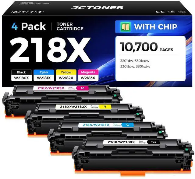 Main image of 218X Toner Cartridge Set with chip 4-Pack High Yield Replacement for HP 218X W2180X W2181X W2182X W2183X 218A W2180A Compatible with HP Color LaserJet Pro MFP 3301cdw 3301fdw 3301sdw 3201dw Printer