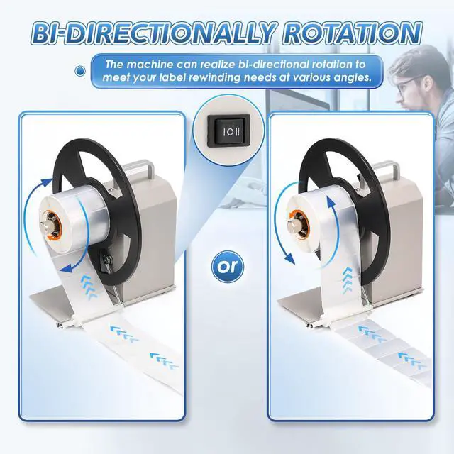 Alt view image 2 of 7 - Automatic Label Rewinder, Speed-Adjustable Sticker Rewinder, Bidirectional Label Rewinding Machine, Synchronized with Printer, 1"/1.5"/3" Core Holder, Width 3.54"