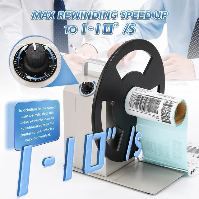 Alt view image 3 of 7 - Automatic Label Rewinder, Speed-Adjustable Sticker Rewinder, Bidirectional Label Rewinding Machine, Synchronized with Printer, 1"/1.5"/3" Core Holder, Width 3.54"
