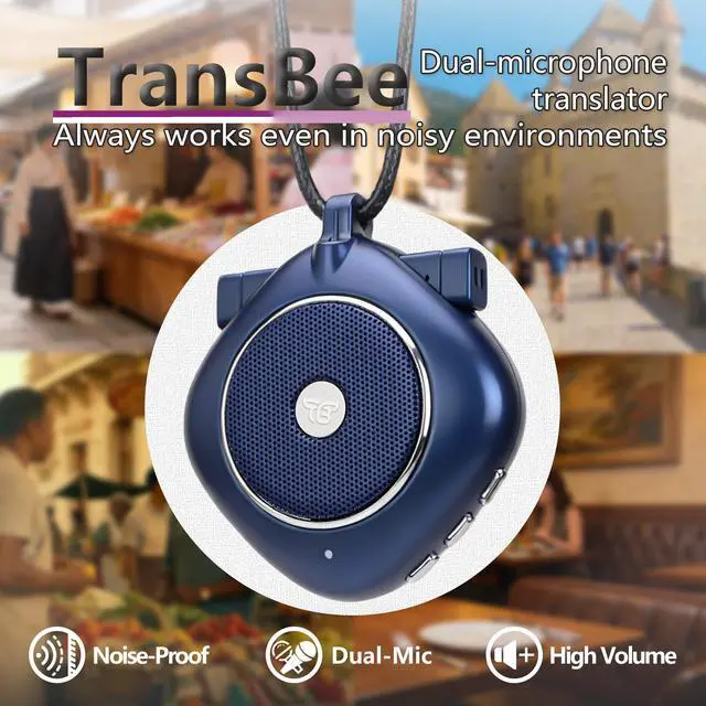 Alt view image 2 of 7 - TransBee Portable Two-Way Voice Translator Device, Real-Time Multilingual Instant Translation, Dual Mic Translator with Built-in Speaker & Conversation Recorder for Travel (Evergreen Spruce)