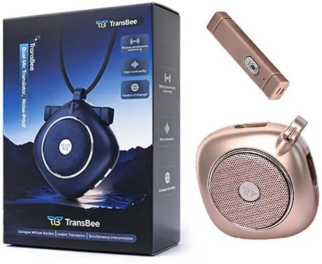 Main image of TransBee Portable Two-Way Voice Translator Device, Real-Time Multilingual Instant Translation, Dual Mic Translator with Built-in Speaker & Conversation Recorder for Travel (Flowing Sand Gold)