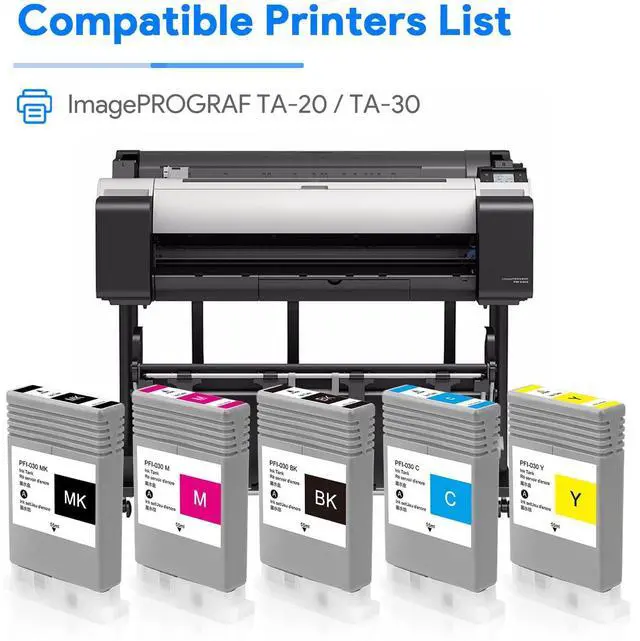 Alt view image 2 of 7 - PFI-030 Ink Cartridge 55ML Pigment Ink for Canon ImagePrograf TA-20 TA-30 Printer (5 Pack, Matte Black Cyan Magenta Yellow Black)