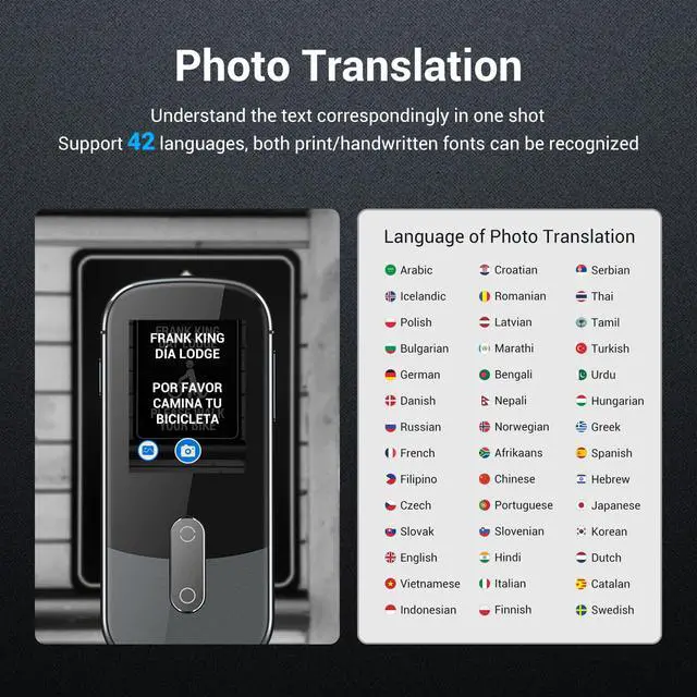 Alt view image 4 of 7 - Offline Language Voice Translator Device W09 PRO for 144 Languages and Accents Photo Translation No WiFi Internet Needed for Travel Business W09 Grey
