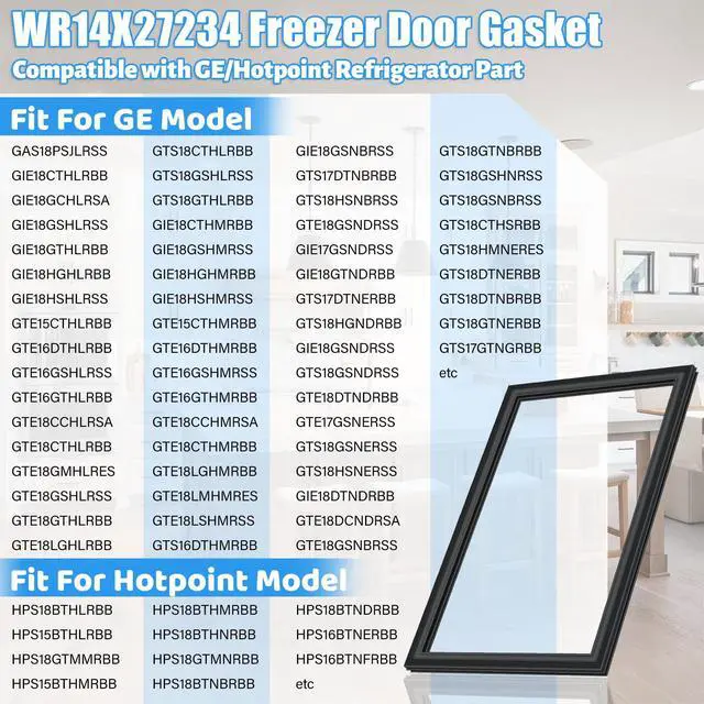 Alt view image 3 of 7 - Upgraded WR14X27234 Freezer Door Gasket Compatible with GE Freezer Door Seal Replacement WR14X21197 WR14X21235 4468125 for Hotpoint Refrigerator Door Gasket Replacement Black Fridge Seal 26.57"x17.13"