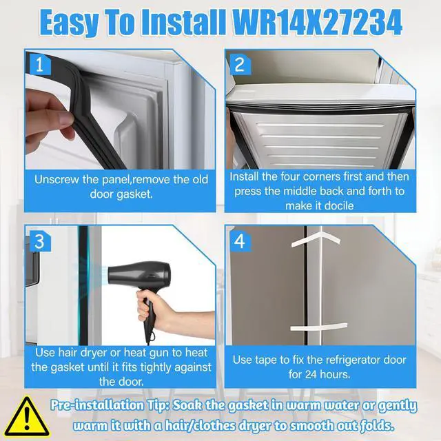 Alt view image 7 of 7 - Upgraded WR14X27234 Freezer Door Gasket Compatible with GE Freezer Door Seal Replacement WR14X21197 WR14X21235 4468125 for Hotpoint Refrigerator Door Gasket Replacement Black Fridge Seal 26.57"x17.13"