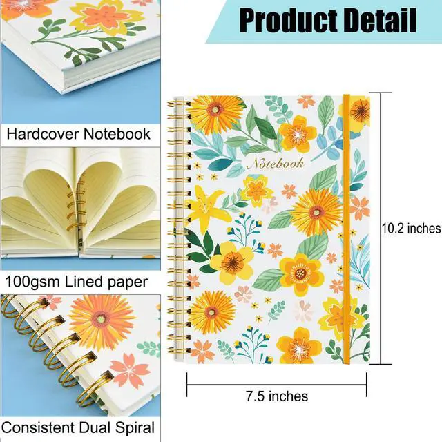 Alt view image 2 of 7 - 12 Pack B5 Spiral Notebook Journal for Women, College Ruled Composition Notebooks Hardcover Spiral Journal, Cute Blooming Floral, Office School Business Supplies, 10.2" x 7.5", 160 Page