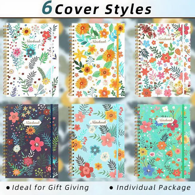 Alt view image 4 of 7 - 12 Pack B5 Spiral Notebook Journal for Women, College Ruled Composition Notebooks Hardcover Spiral Journal, Cute Blooming Floral, Office School Business Supplies, 10.2" x 7.5", 160 Page