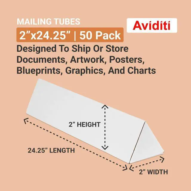 Alt view image 2 of 5 - AVIDITI Long Triangular Cardboard Boxes, 24.25"L x 2"W x 2"H, Pack of 50 | Poster Tube for Mailing and Storage of Blueprints, Artwork, Crafts, Long Art Holder, 24.25 inches
