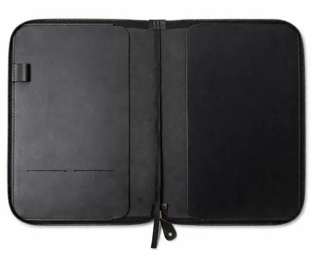 Main image of Leather Journal Cover, Zippered, 8.5 x 11 in., Black | Full Grain Leather, Refillable, Fits Spiral & Cahier XXL Notebooks, Handmade, Zipper Closure, Pen Holder