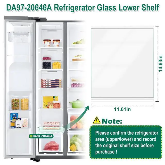 Alt view image 3 of 7 - Upgraded DA97-20646A Refrigerator Glass Shelf Compatible with Samsung Fridge Shelf Replacement RS27T5201SR RS28A500ASR Freezer Lower Glass Replacement Part, Tempered Glass Crisper Drawer Cover