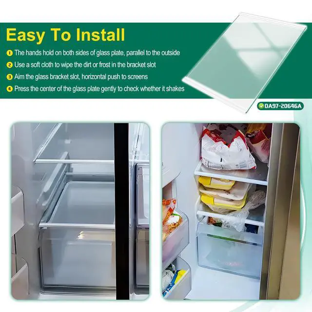 Alt view image 4 of 7 - Upgraded DA97-20646A Refrigerator Glass Shelf Compatible with Samsung Fridge Shelf Replacement RS27T5201SR RS28A500ASR Freezer Lower Glass Replacement Part, Tempered Glass Crisper Drawer Cover