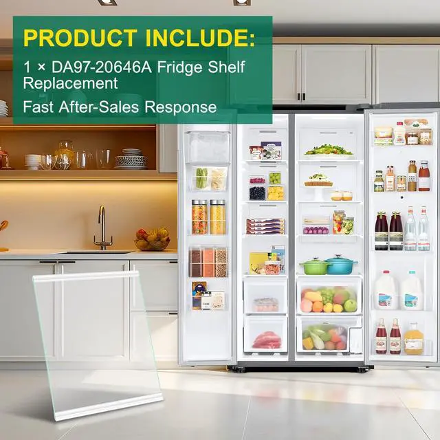 Alt view image 7 of 7 - Upgraded DA97-20646A Refrigerator Glass Shelf Compatible with Samsung Fridge Shelf Replacement RS27T5201SR RS28A500ASR Freezer Lower Glass Replacement Part, Tempered Glass Crisper Drawer Cover