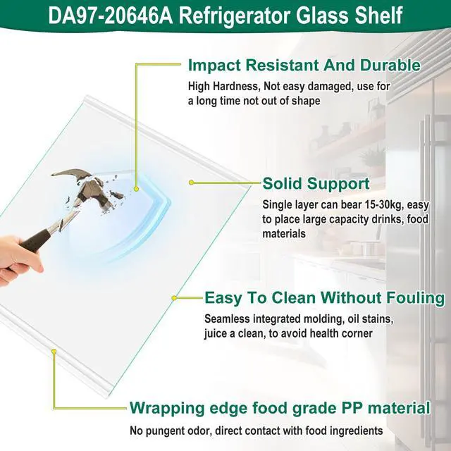 Alt view image 6 of 7 - Upgraded DA97-20646A Refrigerator Glass Shelf Compatible with Samsung Fridge Shelf Replacement RS27T5201SR RS28A500ASR Freezer Lower Glass Replacement Part, Tempered Glass Crisper Drawer Cover