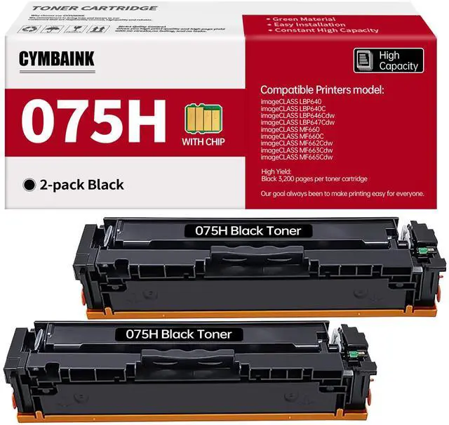 Main image of Twin Pack 075H 075 MF660 LBP640 Replacement for Canon 075 075H Toner Cartridge Compatible with Canon Color imageclass MF665Cdw, MF663Cdw, MF662Cdw, LPB647Cdw, LBP646Cdw Printer2 Black