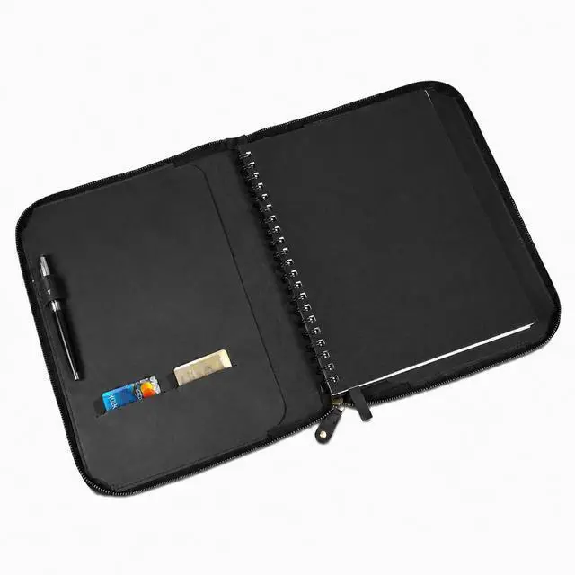 Alt view image 2 of 7 - Leather Journal Cover, Zippered, 8.5 x 11 in., Black | Full Grain Leather, Refillable, Fits Spiral & Cahier XXL Notebooks, Handmade, Zipper Closure, Pen Holder