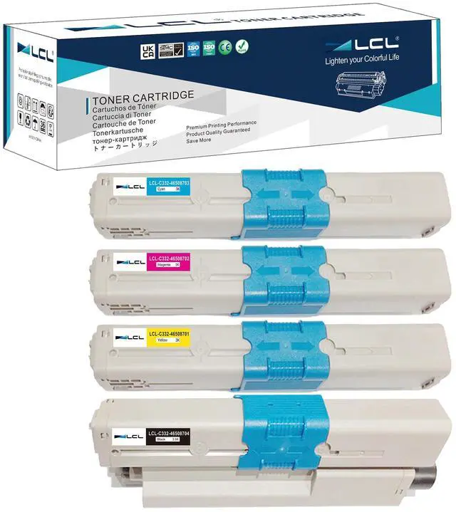 Main image of Compatible Toner Cartridge Replacement for OKI C332dn C332 MC363 MC363dn 46508704 46508703 46508702 46508701 (Bk Cyan Magenta Yellow 4-Pack)