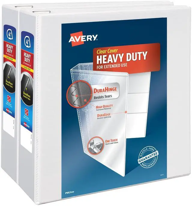 Main image of Heavy Duty View 3 Ring Binder, 4" One Touch Slant Ring, Holds 8.5" x 11" Paper, 2 White Binders (79875)