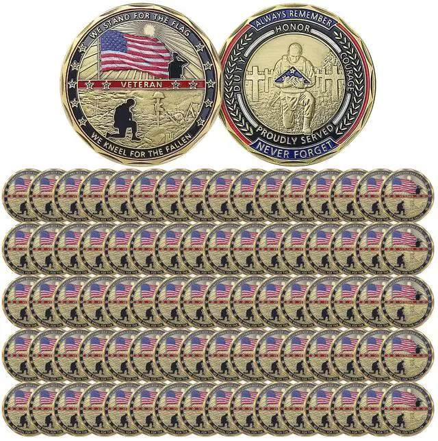 Main image of 82 PCS Military Challenge Coins, US Military Coins Veteran Challenge Coin - Stand for The Flag, Kneel for The Fallen - Military Commemorative Appreciation Gifts