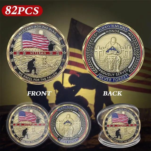 Alt view image 2 of 7 - 82 PCS Military Challenge Coins, US Military Coins Veteran Challenge Coin - Stand for The Flag, Kneel for The Fallen - Military Commemorative Appreciation Gifts