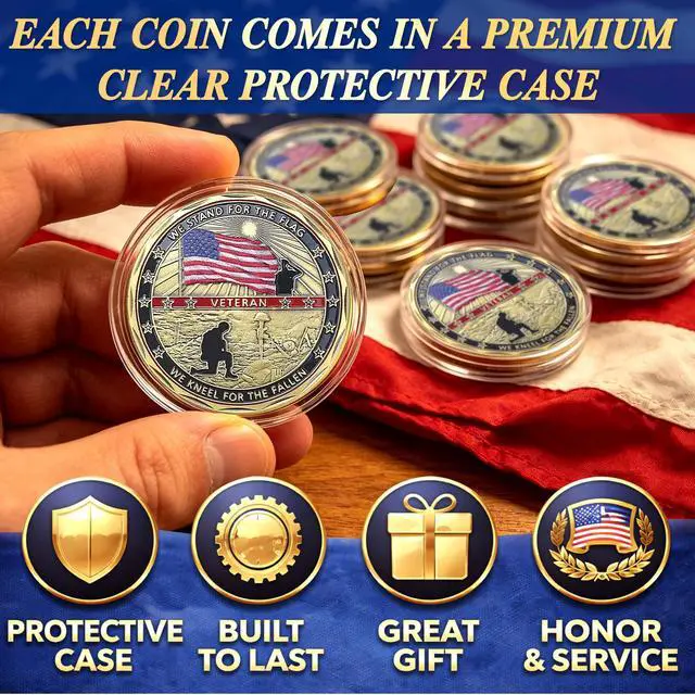 Alt view image 4 of 7 - 82 PCS Military Challenge Coins, US Military Coins Veteran Challenge Coin - Stand for The Flag, Kneel for The Fallen - Military Commemorative Appreciation Gifts
