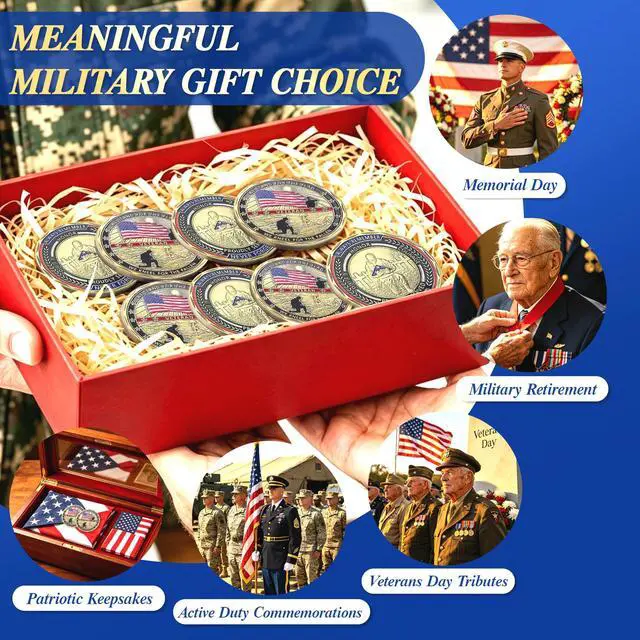 Alt view image 7 of 7 - 82 PCS Military Challenge Coins, US Military Coins Veteran Challenge Coin - Stand for The Flag, Kneel for The Fallen - Military Commemorative Appreciation Gifts