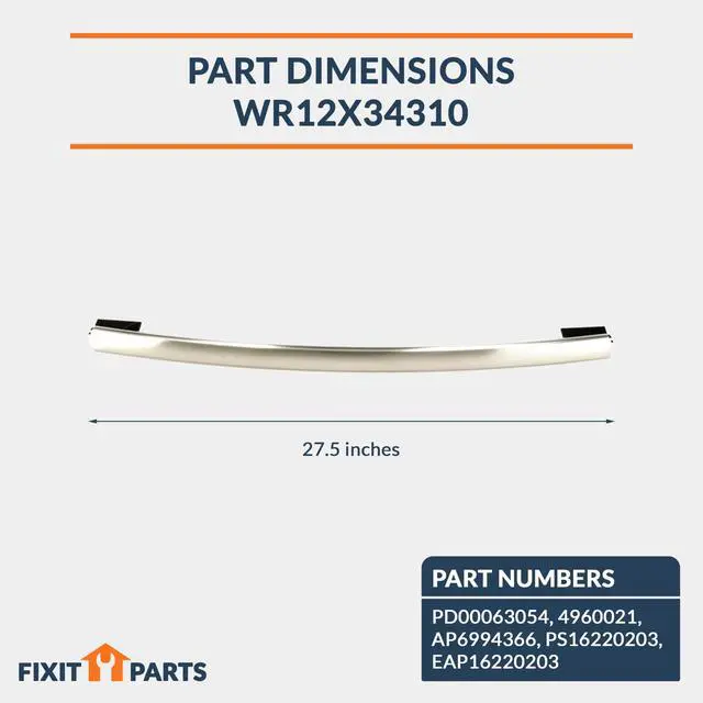 Alt view image 3 of 5 - US-Based Supplier - WR12X34310 Stainless Steel Freezer Door Handle - NOT Universal - Compatible with GE Appliances Refrigerator - Replaces 4960021 AP6994366 PS16220203 EAP16220203