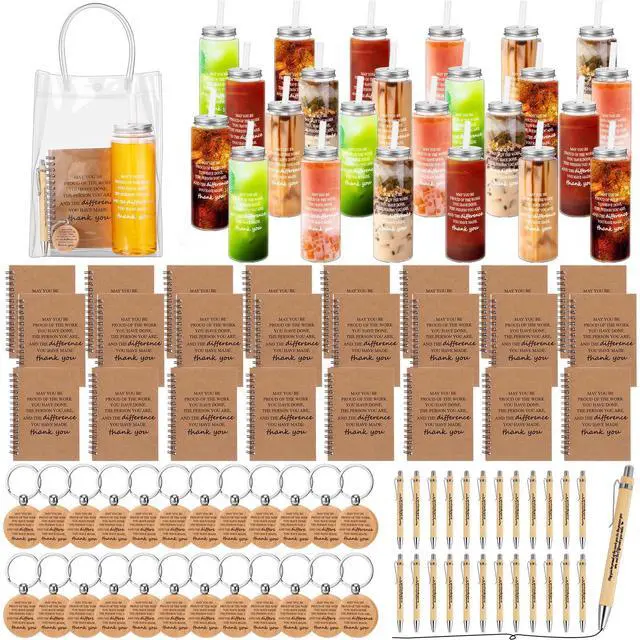 Main image of 120 Pcs Employee Appreciation Gifts Bulk Thank You Gifts Set 17 oz Clear Cups Inspirational Spiral Notebooks with Motivational Pens Keychain Bag for Teacher Team Coworker Staff(Thank You)