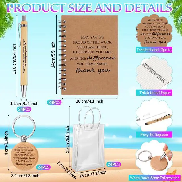 Alt view image 3 of 6 - 120 Pcs Employee Appreciation Gifts Bulk Thank You Gifts Set 17 oz Clear Cups Inspirational Spiral Notebooks with Motivational Pens Keychain Bag for Teacher Team Coworker Staff(Thank You)