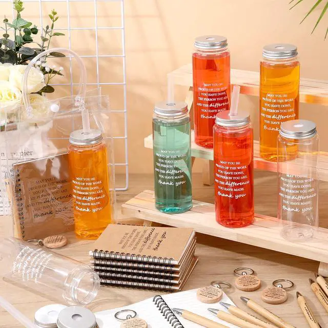Alt view image 4 of 6 - 120 Pcs Employee Appreciation Gifts Bulk Thank You Gifts Set 17 oz Clear Cups Inspirational Spiral Notebooks with Motivational Pens Keychain Bag for Teacher Team Coworker Staff(Thank You)