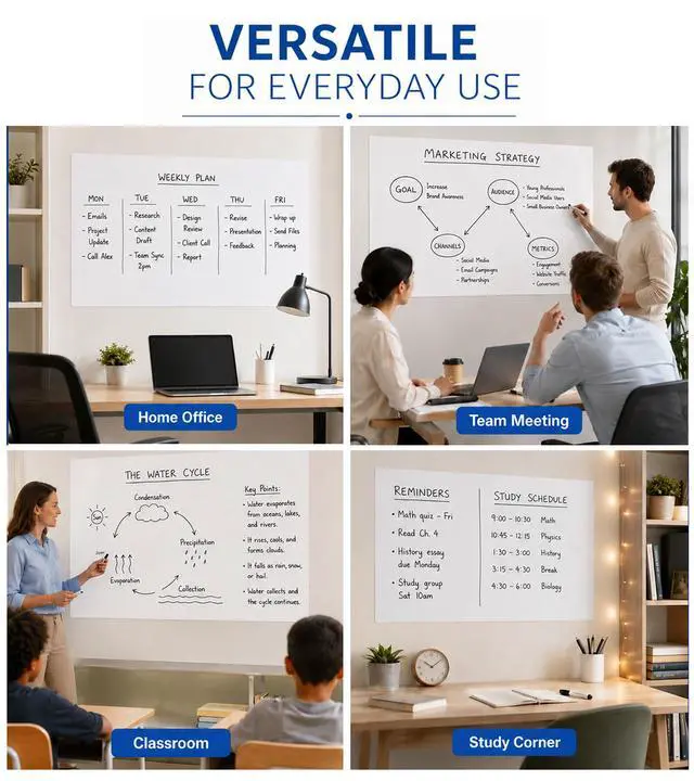 Alt view image 3 of 7 - Dry Erase Paper for Wall 72" x 47", Self Adhesive White Board Wallpaper Peel and Stick, No Ghosting Whiteboard Contact Paper for Office Classroom Meeting Room