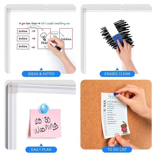 Alt view image 3 of 7 - 36"x24" Magnetic Whiteboard & Cork Board Combo for Door No-Drill Adjustable Hooks, Dry Erase & Pin Board for Home, Office, Dorm, Cubicle, and Small Spaces