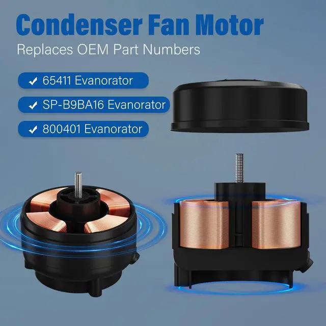Alt view image 3 of 6 - 800401 (20Z854, SP-B9BA16) Evaporator Motor 9W 1550RPM 115V, Direct OEM Replacement for TR/UE Refrigerator Units, Upgraded Aluminum Housing for Durable, Quiet & Energy Efficient Cooling