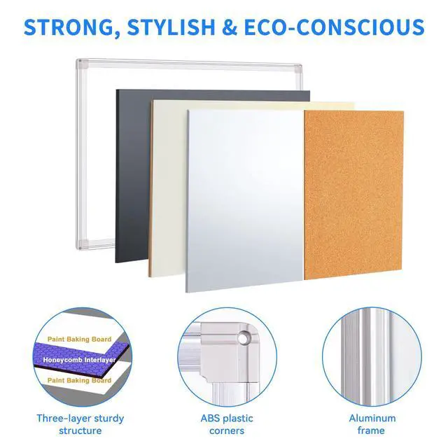 Alt view image 6 of 7 - 36"x24" Magnetic Whiteboard & Cork Board Combo for Door No-Drill Adjustable Hooks, Dry Erase & Pin Board for Home, Office, Dorm, Cubicle, and Small Spaces