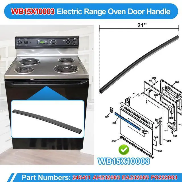 Alt view image 2 of 7 - WB15X10003 Oven Handle Replacement for Ge Oven Door Handle Replacement | Stainless Steel Oven Handle Ge Stove Handle Replacement WB15X10003, Black Hotpoint Range Handle AH232083 JBP30BA2 JBP21BY3