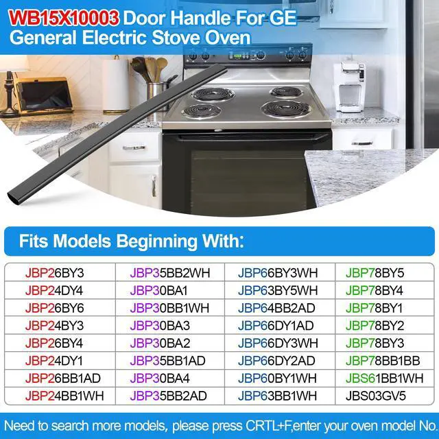 Alt view image 3 of 7 - WB15X10003 Oven Handle Replacement for Ge Oven Door Handle Replacement | Stainless Steel Oven Handle Ge Stove Handle Replacement WB15X10003, Black Hotpoint Range Handle AH232083 JBP30BA2 JBP21BY3
