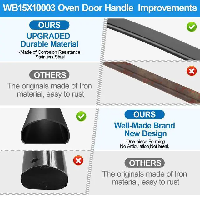 Alt view image 5 of 7 - WB15X10003 Oven Handle Replacement for Ge Oven Door Handle Replacement | Stainless Steel Oven Handle Ge Stove Handle Replacement WB15X10003, Black Hotpoint Range Handle AH232083 JBP30BA2 JBP21BY3
