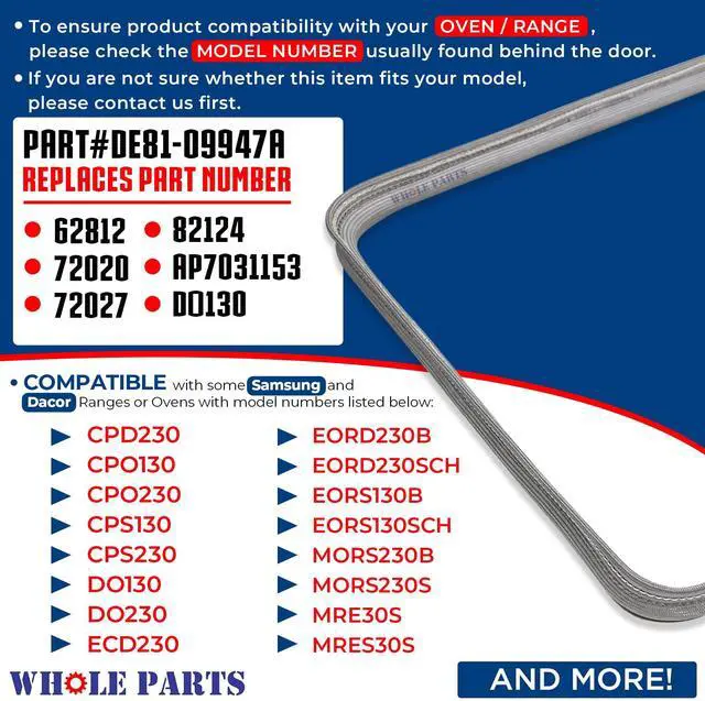 Alt view image 3 of 6 - Upgraded Range Oven Svc-Door Seal Gasket (With Hard Frame), Part# DE81-09947A - Replacement & Compatible with Some Samsung and Dacor Ranges or Ovens