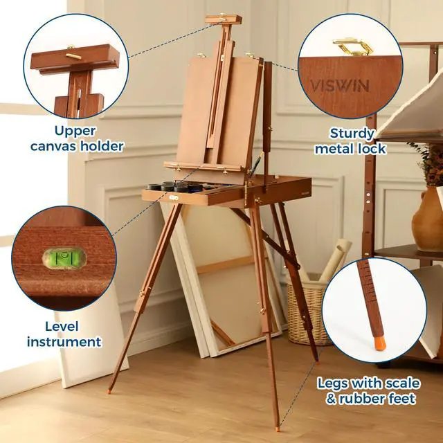 Alt view image 5 of 5 - French Easel for Painting with Palette, Shoulder Strap & Storage, Adjustable Beech Wood Travel Art Easel Stand, Portable Sketchebox Plein-Air Easel for Adults, Artists, Table Top & Floor Use