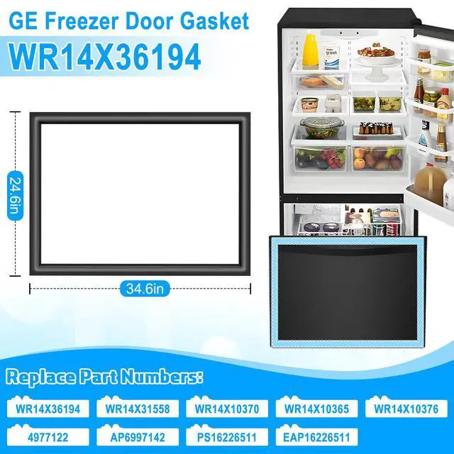 Alt view image 2 of 7 - UPGRADED WR14X36194 Freezer Door Gasket Compatible with GE Freezer Door Gasket WR14X10376 GE Freezer Seal Replacement Refrigerator Door Gasket For Ge Refrigerator Door Seal WR14X10370 WR14X31558 Black