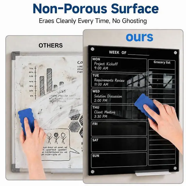 Alt view image 5 of 7 - 24" x 36" Magnetic Weekly Glass Planner Whiteboard Frameless Black Dry Erase Calendar for Office or Home Kitchen - Premium Tempered Glass, Vertical Wall-Mounted (6 Markers Included)