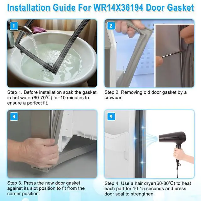 Alt view image 5 of 7 - UPGRADED WR14X36194 Freezer Door Gasket Compatible with GE Freezer Door Gasket WR14X10376 GE Freezer Seal Replacement Refrigerator Door Gasket For Ge Refrigerator Door Seal WR14X10370 WR14X31558 Black