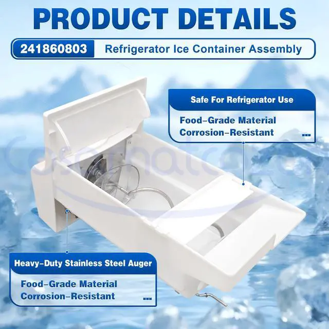 Alt view image 2 of 6 - 241860803 Refrigerator Ice Container Assembly | Includes ice auger & crusher blades Compatible with Some Electrolux, Kenmore, White-Westinghouse and Frigidaire Refrigerators