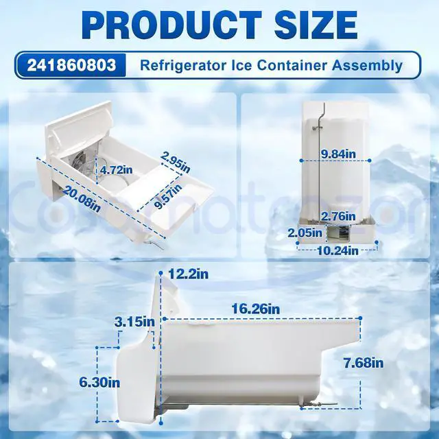 Alt view image 3 of 6 - 241860803 Refrigerator Ice Container Assembly | Includes ice auger & crusher blades Compatible with Some Electrolux, Kenmore, White-Westinghouse and Frigidaire Refrigerators