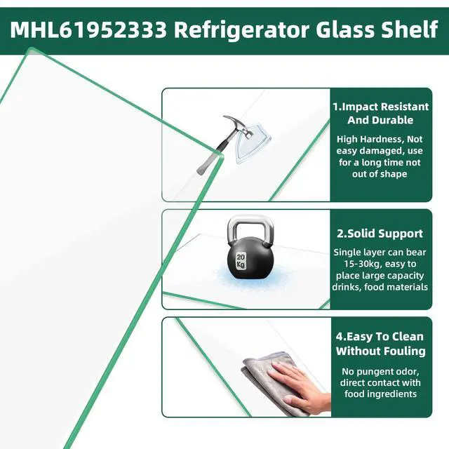 Alt view image 6 of 7 - Upgraded MHL61952333 Refrigerator Glass Shelf Replacement Compatible with LG Refrigerator Shelf Replacement Parts Insert Crisper Glass, Replaces MHL61952323 Tempered Glass Crisper Drawer Cover