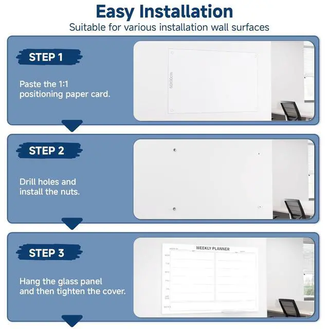 Alt view image 3 of 7 - 24" x 36" Magnetic Weekly Glass Planner Whiteboard Frameless Ultra-White Dry Erase Calendar for Office or Home Kitchen - Premium Tempered Glass, Horizontale Wall-Mounted (6 Markers Included)