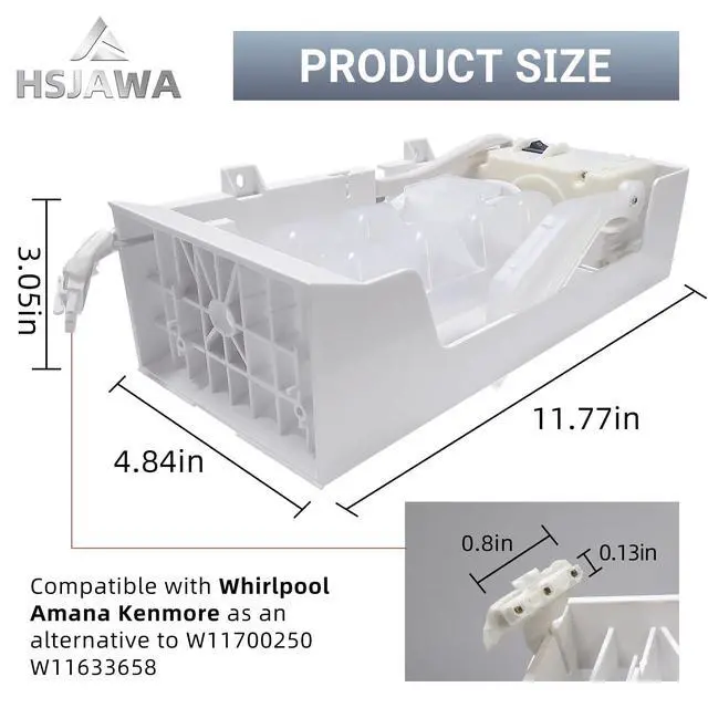 Alt view image 2 of 7 - W11546935 Refrigerator Ice Maker with 5-Pin Male Connector W11359448 Ice Maker Assembly Fits for Whirlpool Amana Kenmore Replaces W11700250 W11633658