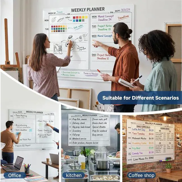 Alt view image 7 of 7 - 24" x 36" Magnetic Weekly Glass Planner Whiteboard Frameless Ultra-White Dry Erase Calendar for Office or Home Kitchen - Premium Tempered Glass, Horizontale Wall-Mounted (6 Markers Included)